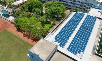 A building with solar panels.