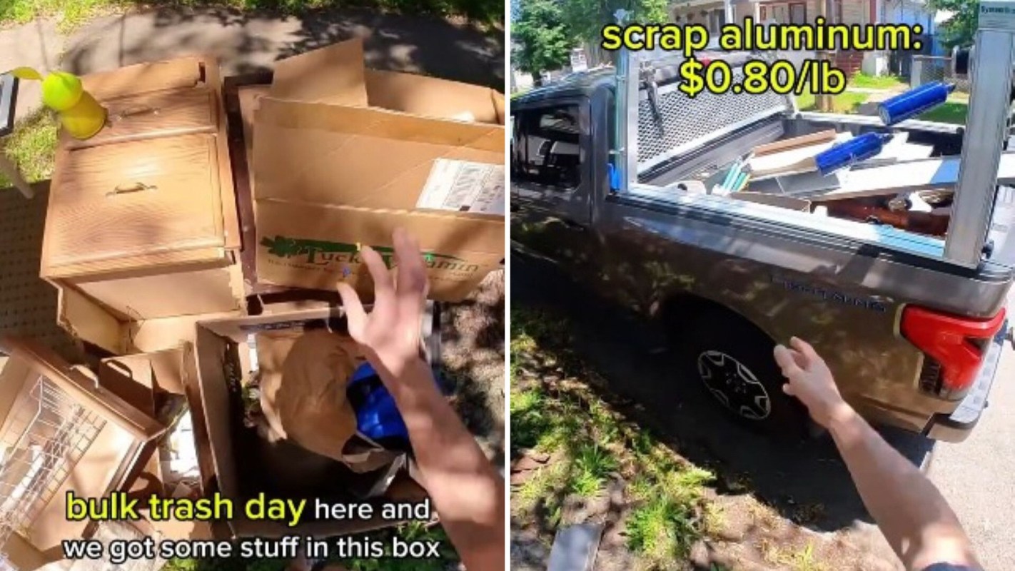 A person collecting scrap metal.