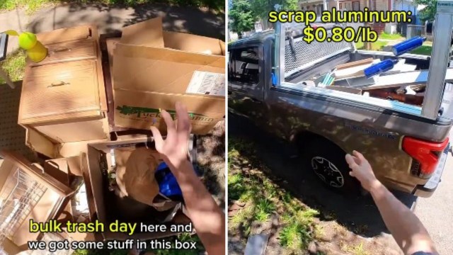 In New York, a curb-picker says bulk-trash weeks are ending, then shows off one last haul