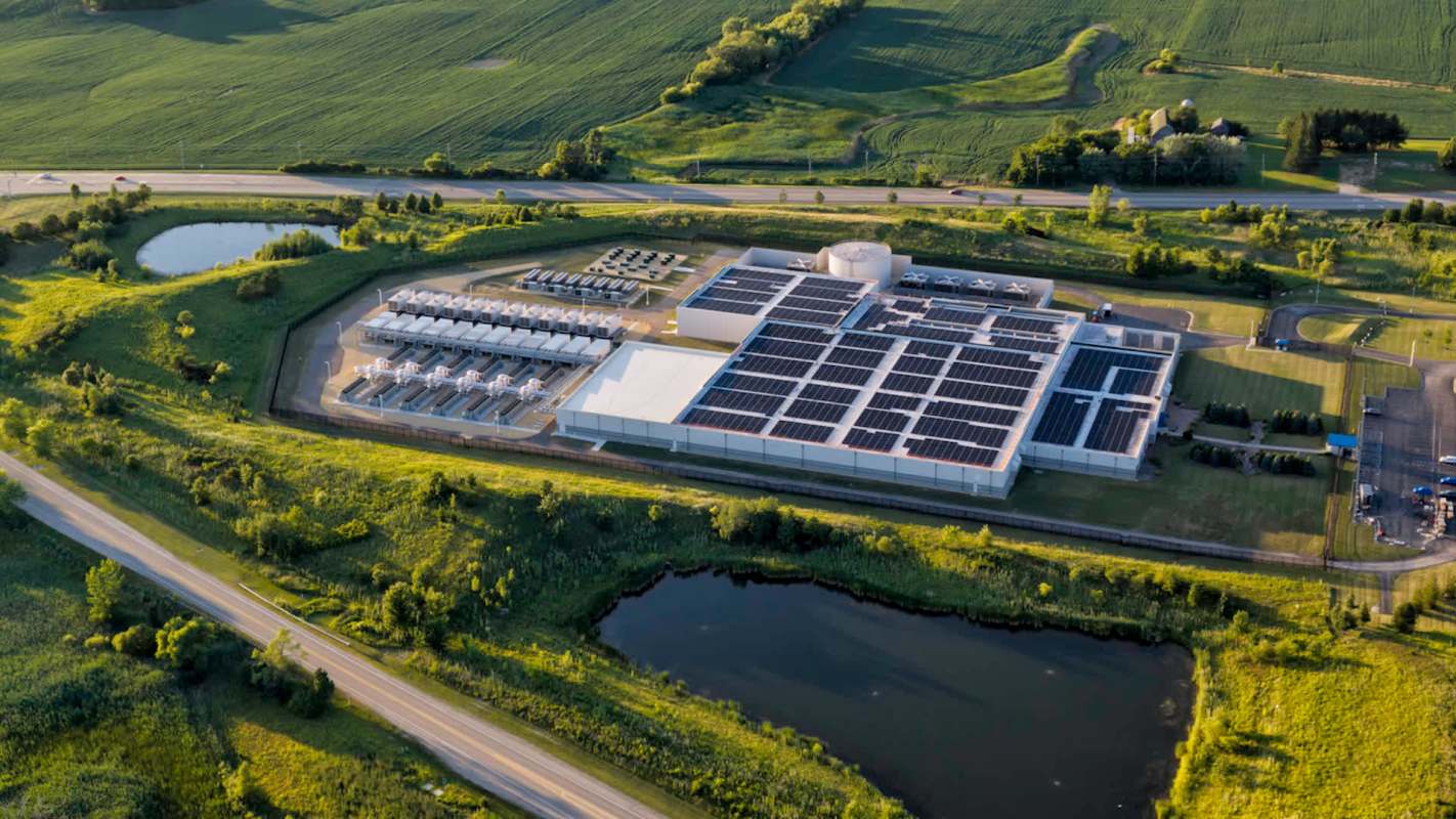 A data center with solar panels.