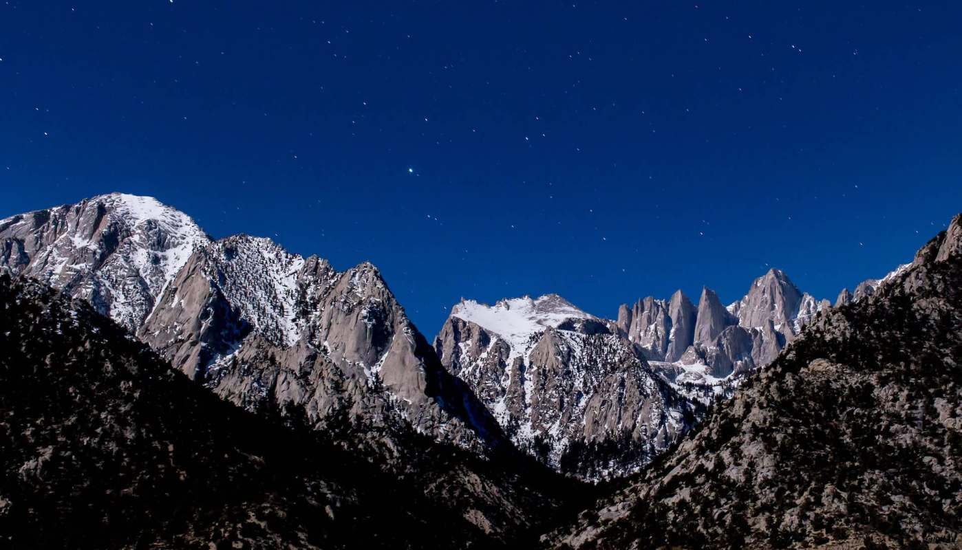 Snow-covered mountain peaks.