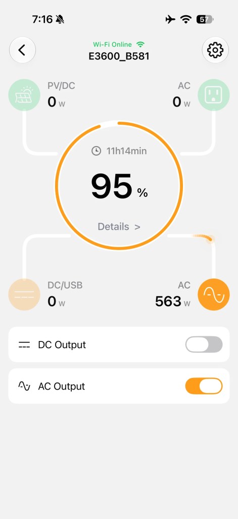 An app screen showing battery storage levels.
