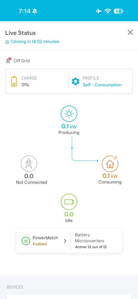 An app screen showing energy production.
