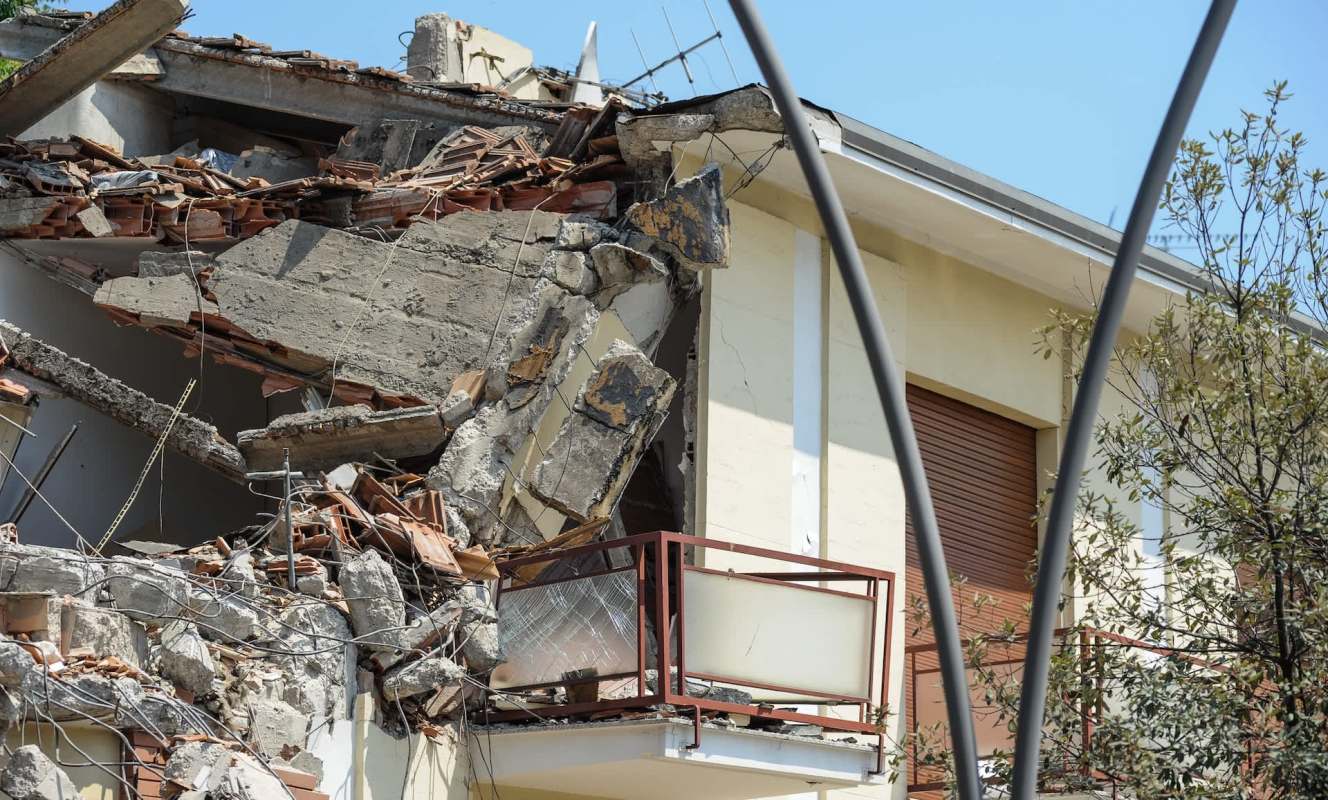 A collapsed building.