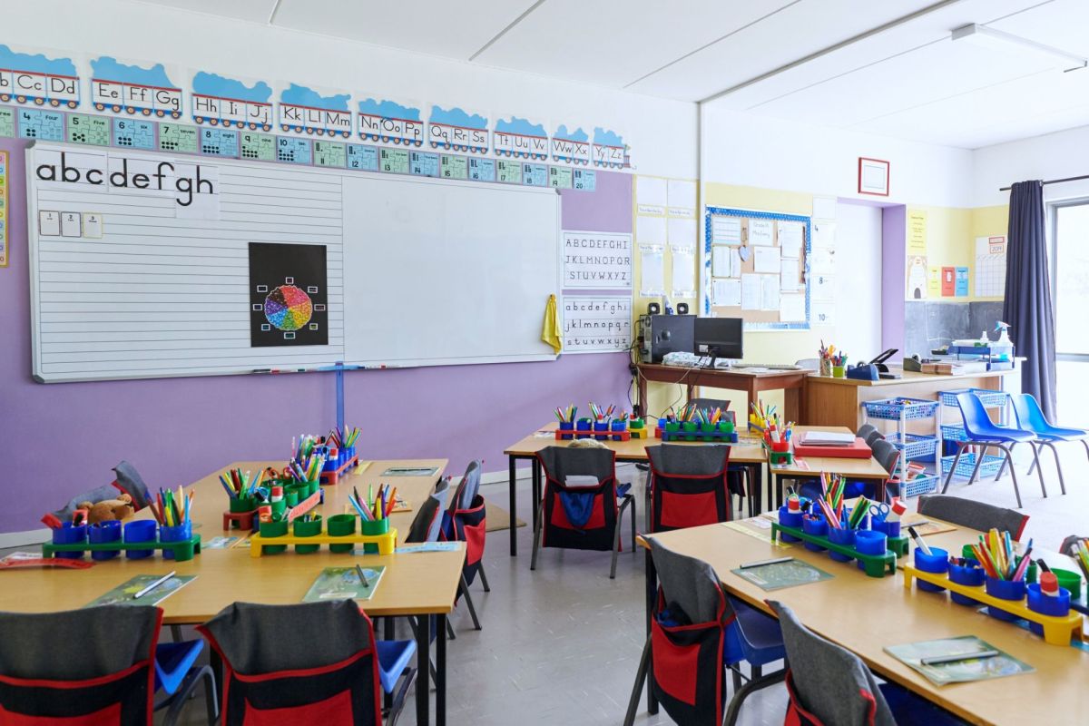 An empty classroom.