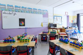 An empty classroom.