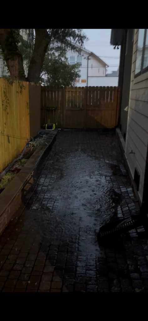 A flooded cobblestone path.