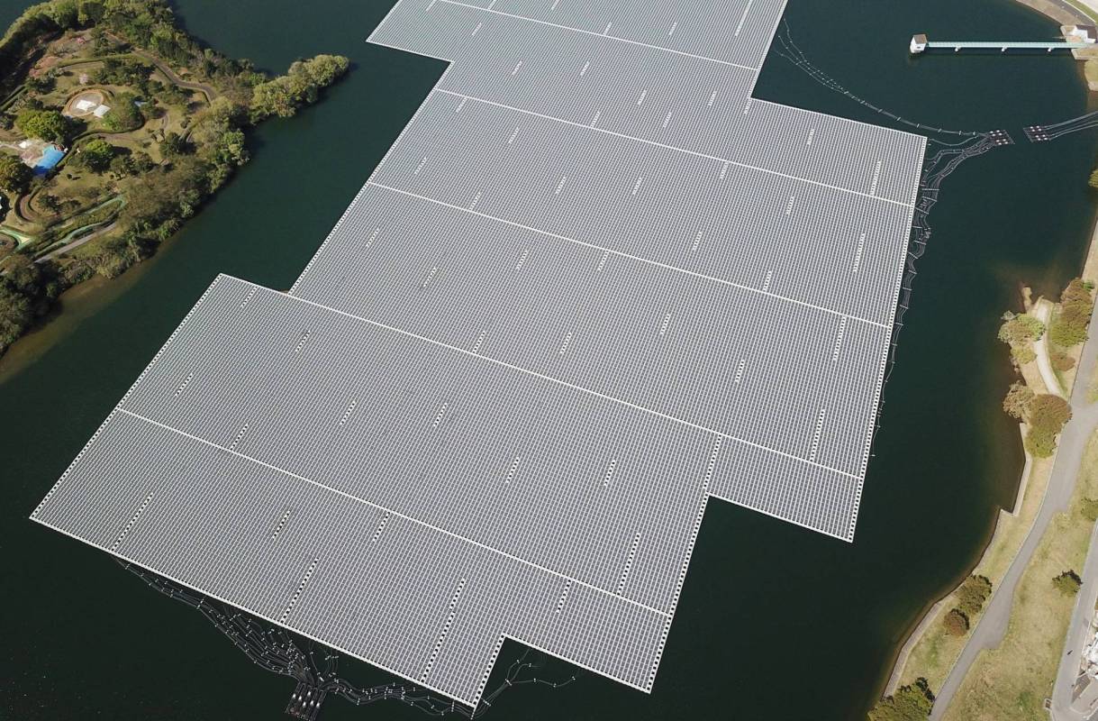 Floating solar panels in Japan.