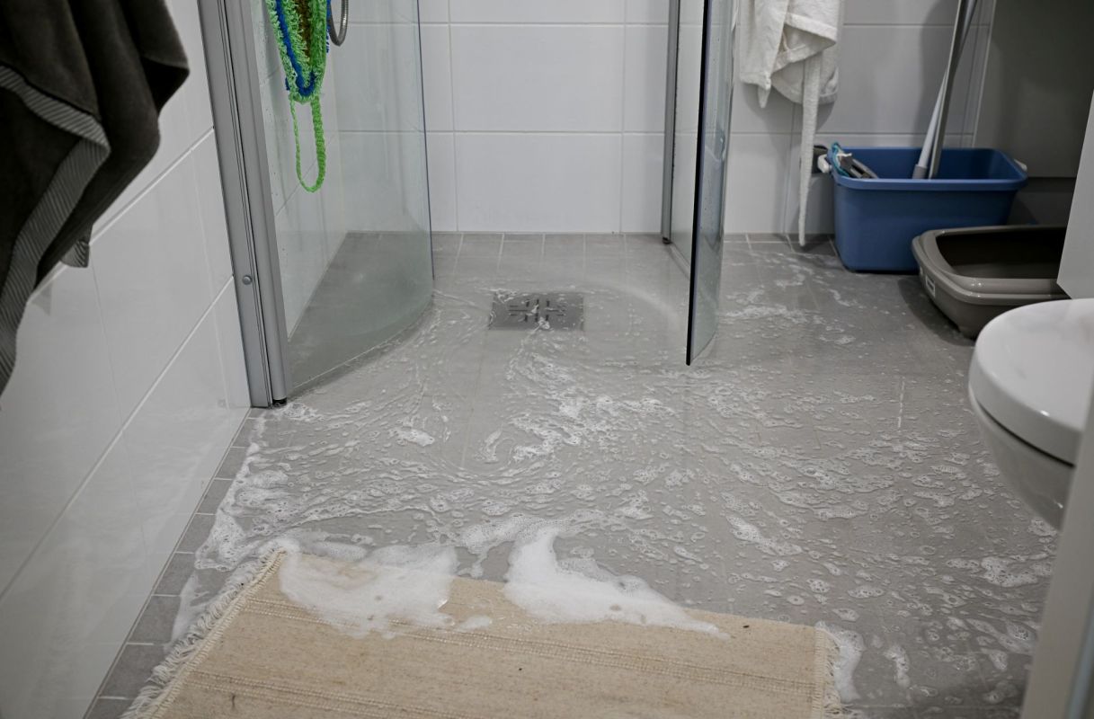 A flooding bathroom.