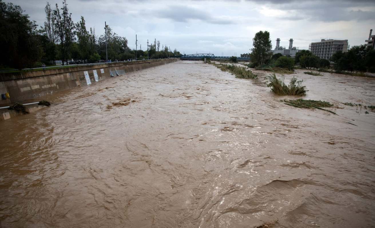 A surging river.