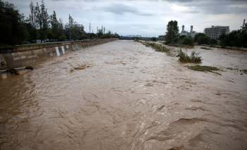 A surging river.