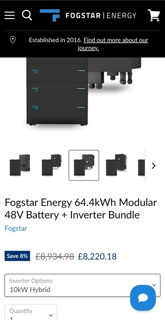 An online store page for a modular battery and inverter.