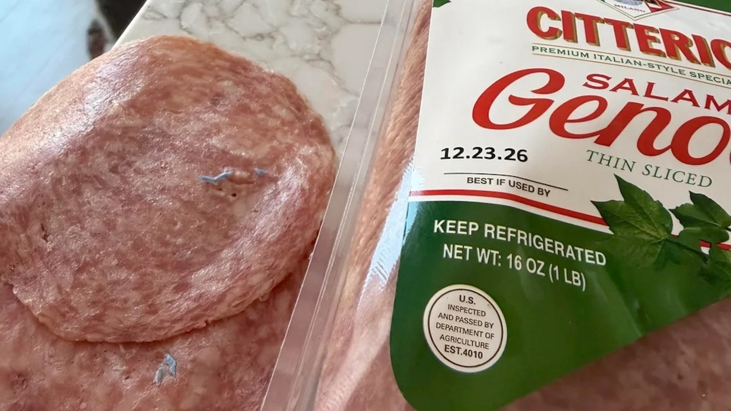 Salami with plastic in it.