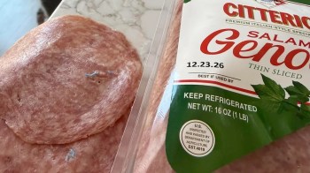 Salami with plastic in it.