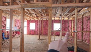 The wood framing inside a new cabin.
