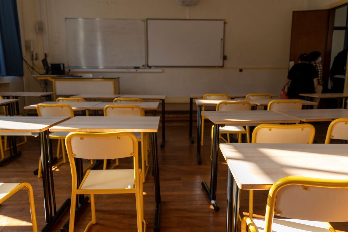 An empty classroom in France.