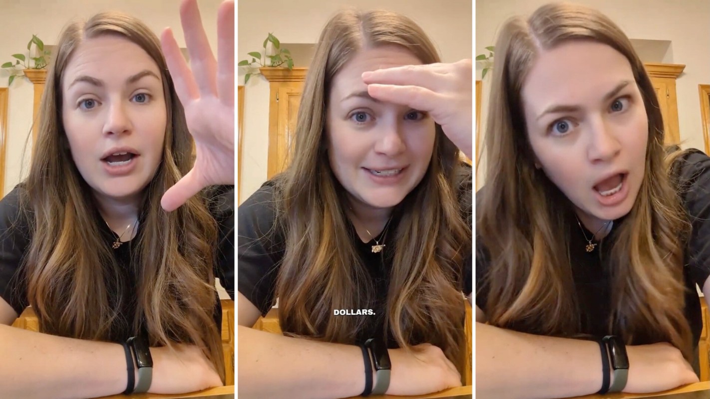 Three images of a woman expressing surprise.