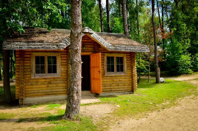 A cabin in the woods.