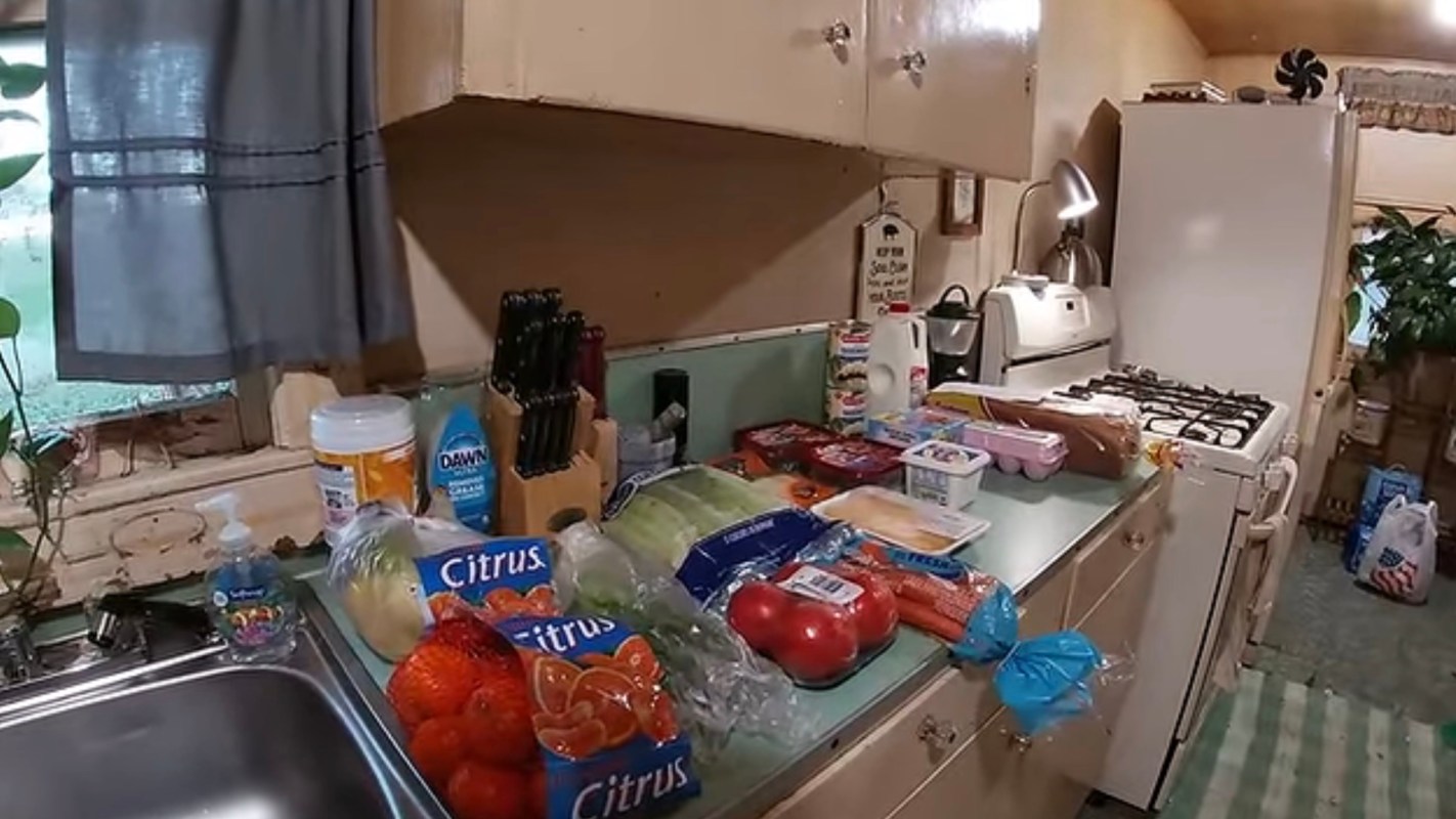 Groceries on a kitchen counter.