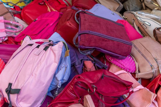 A pile of handbags.