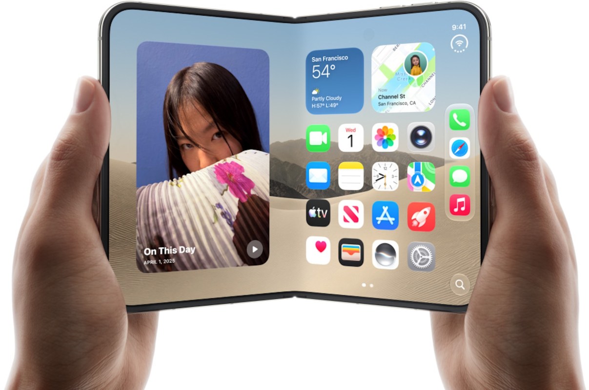 A person with a folded smartphone.