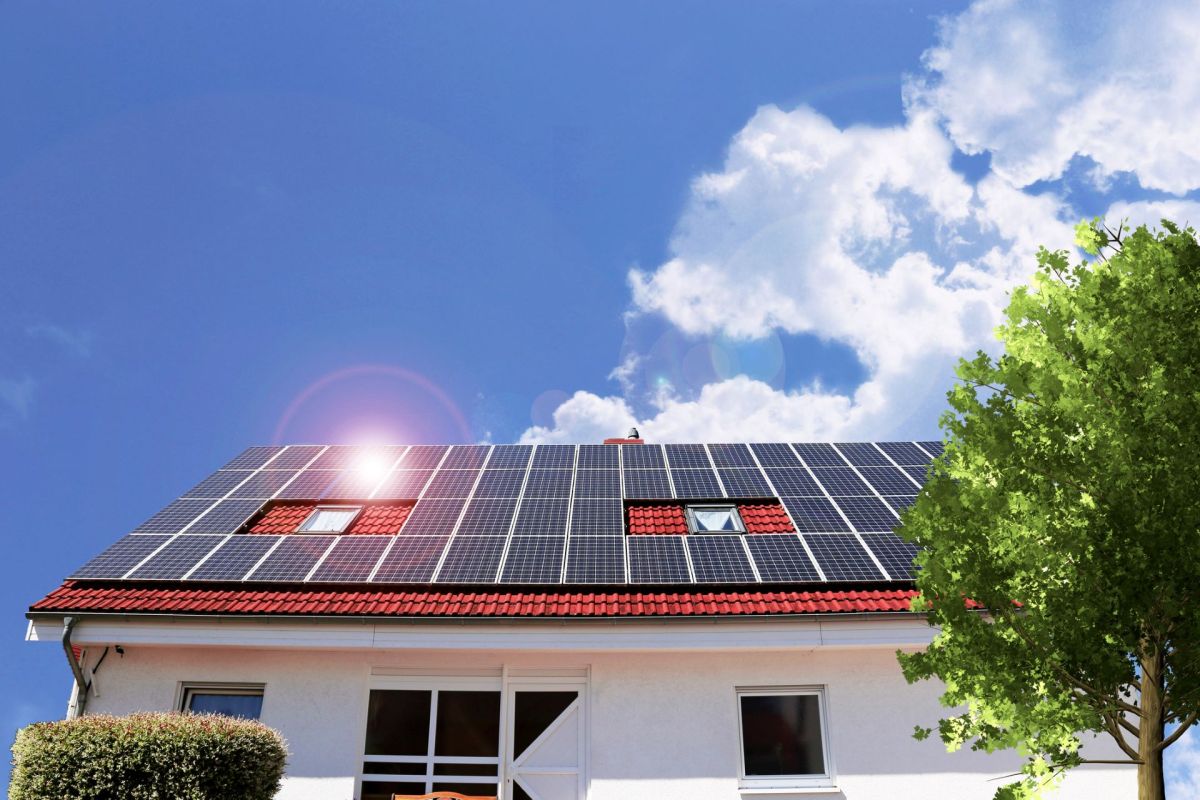 A house with solar panels.