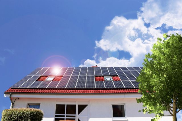A house with solar panels.
