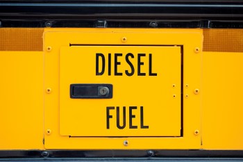 A yellow fuel door labeled "DIESEL FUEL."