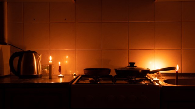 A candlelit kitchen.
