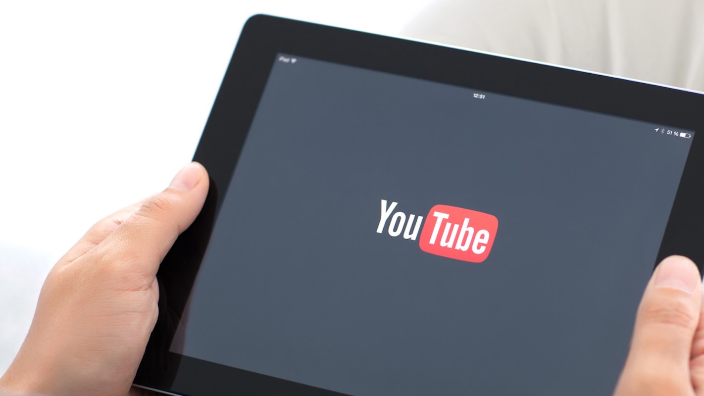 A tablet displaying the YouTube logo.