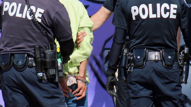 Police officers arresting a person.