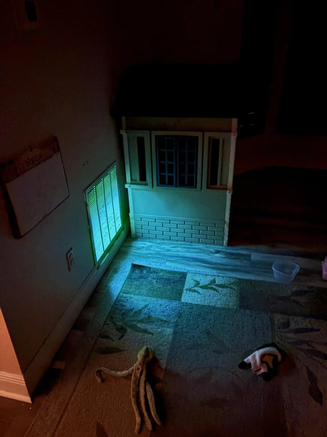 A glowing light through an air intake.