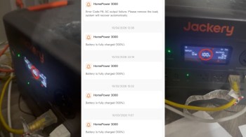 App notifications for a Jackery HomePower system.