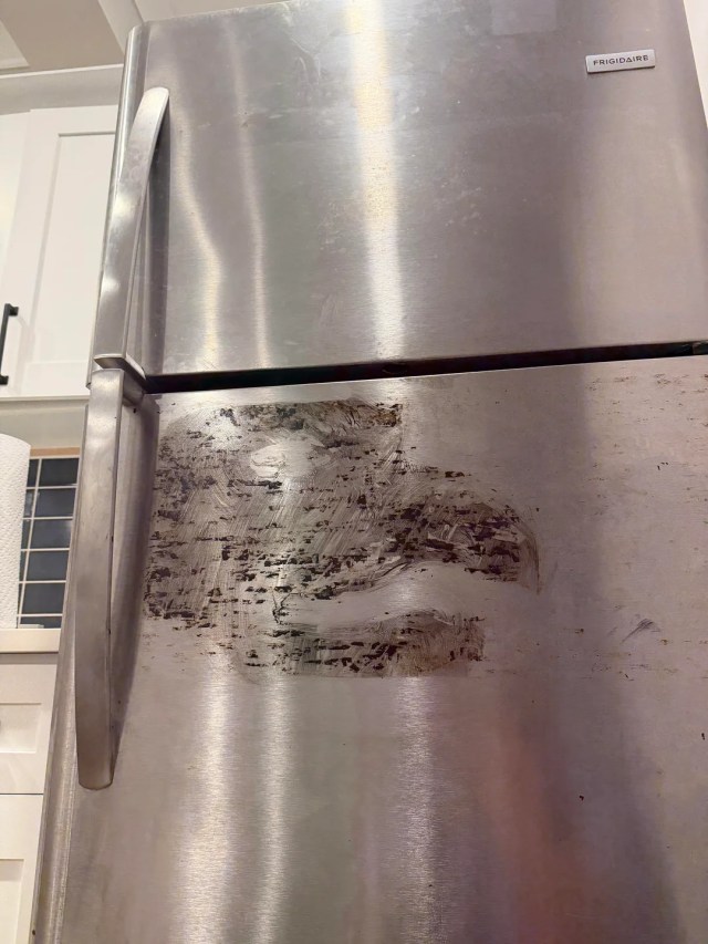 A stained fridge.