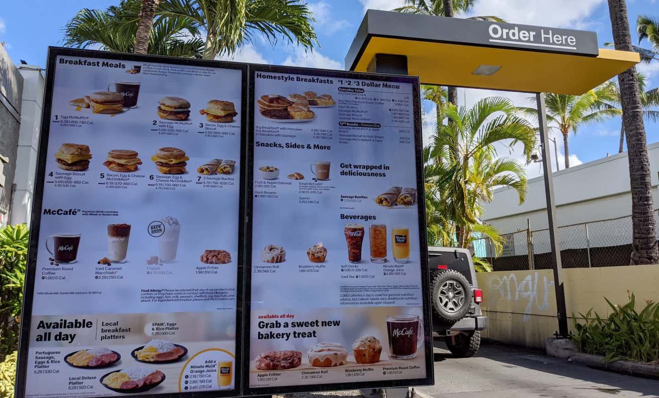 A McDonald's drive-thru menu.