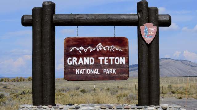 A sign for Grand Teton National Park in Wyoming.