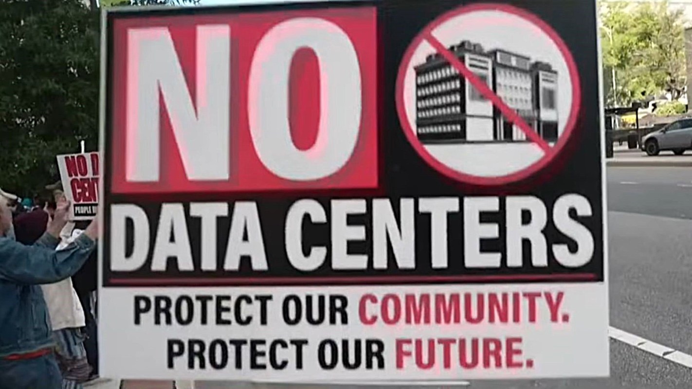 An anti-data center sign.