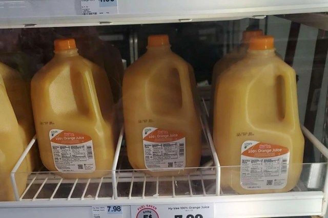 Orange juice in a store.