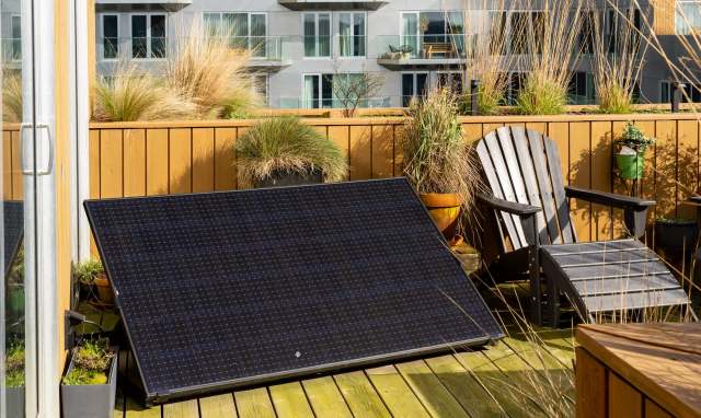 A solar panel on a balcony.