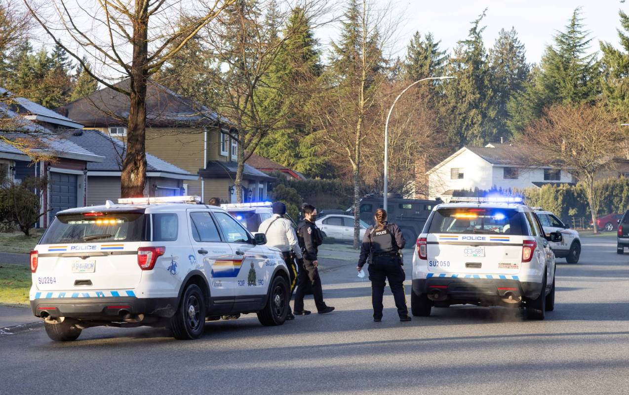 Police in a neighborhood.