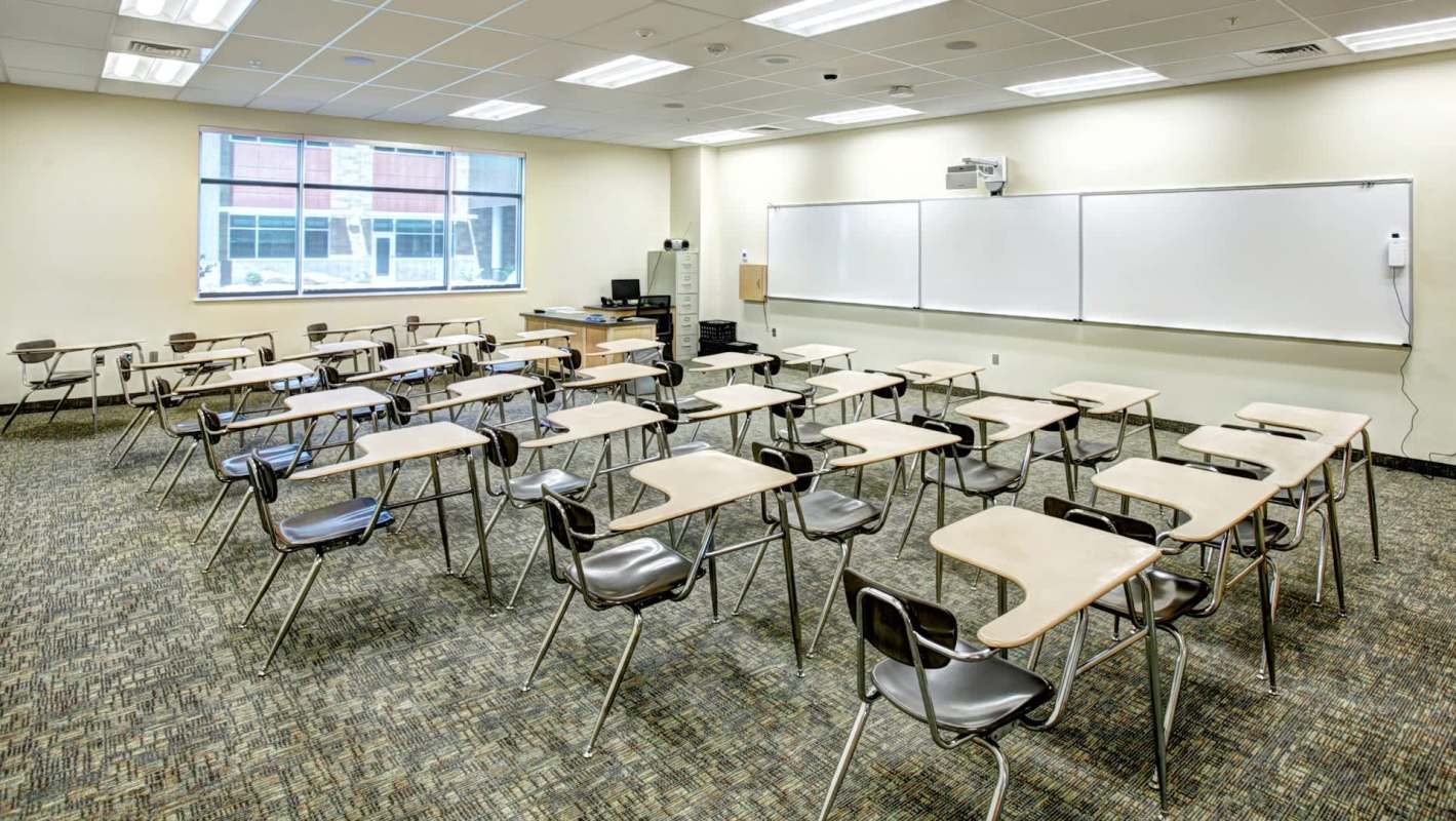 An empty classroom.