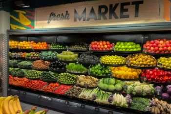 Fruits and vegetables in a grocery store.