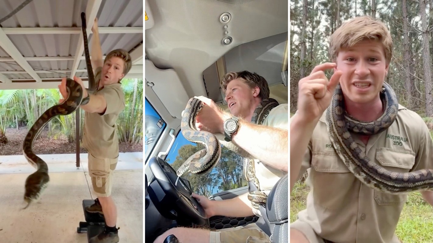 Robert Irwin holding a snake.