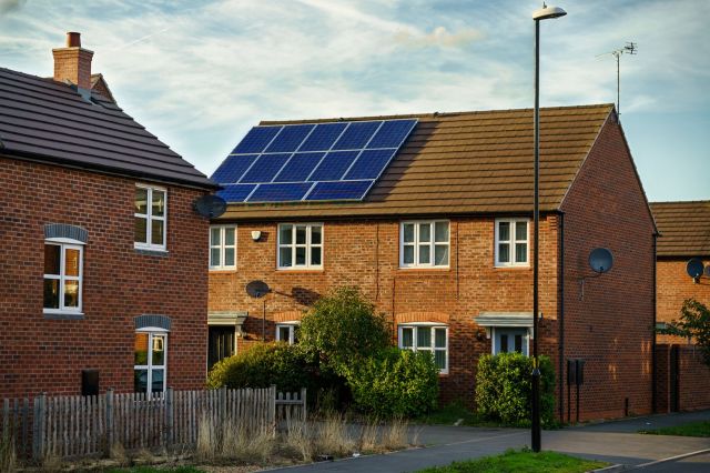 A home with rooftop solar.