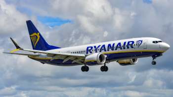 A Ryanair plane approaching for landing.