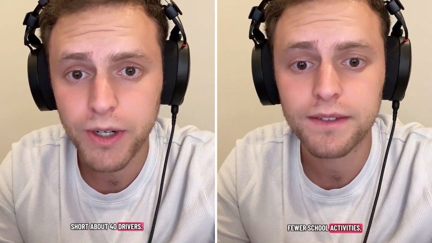 A person wearing headphones speaks on screen with text overlays.
