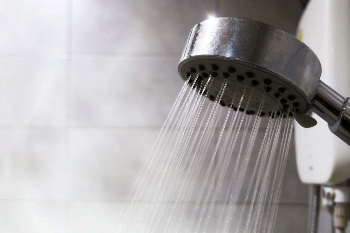 Water running from a showerhead.