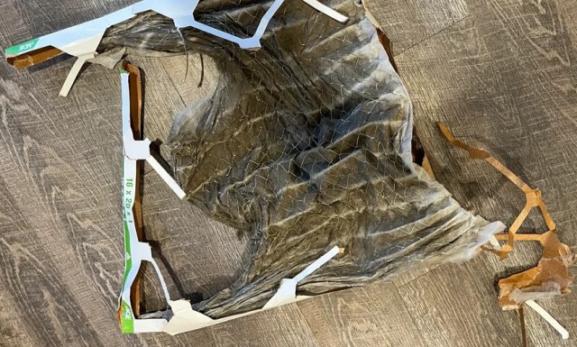A shredded furnace air filter.