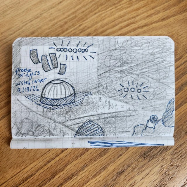 A crudely drawn sketch of a Phoebe Bridgers concert.