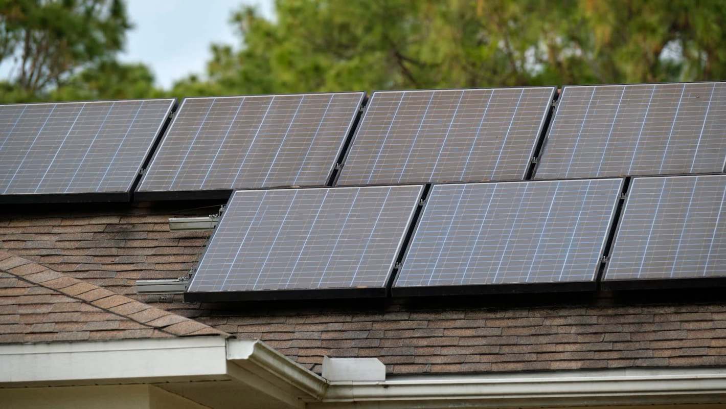 Solar panels installed on a sloped roof.